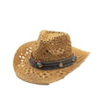 thumbnail image 1 of Qarigey Sombrero de paja de vaquero Tejido de ala ancha Protección solar Casual Transpirable Verano Pesca al aire libre Playa Moda Gorra de Type6 NO6, 1 of 6