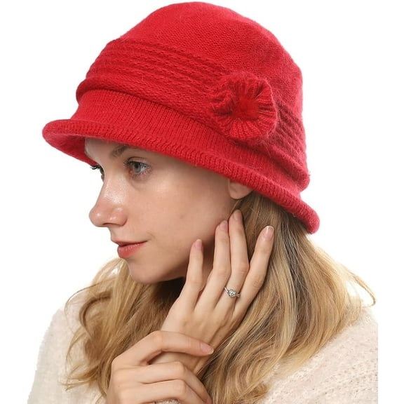 YooGuoGuo Wool Knit Bucket Hat for Women Vintage Elegant Floral Cloche Packable Warm Winter Caps for Cold Weather Gift