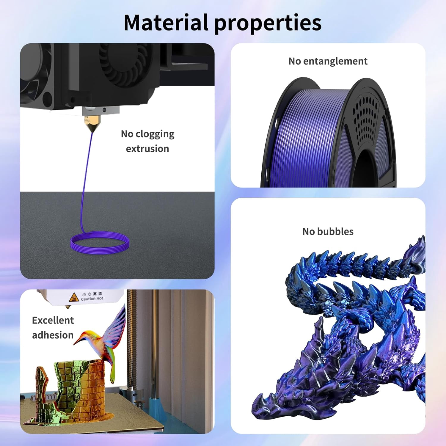 Tri-Colors, Silk Pla Filament, 3D Printer Filament 1.75mm +/-0.02mm, 1Kg (2.2lbs) Spool, Vacuum Packaging (Blue+Purple+Black)