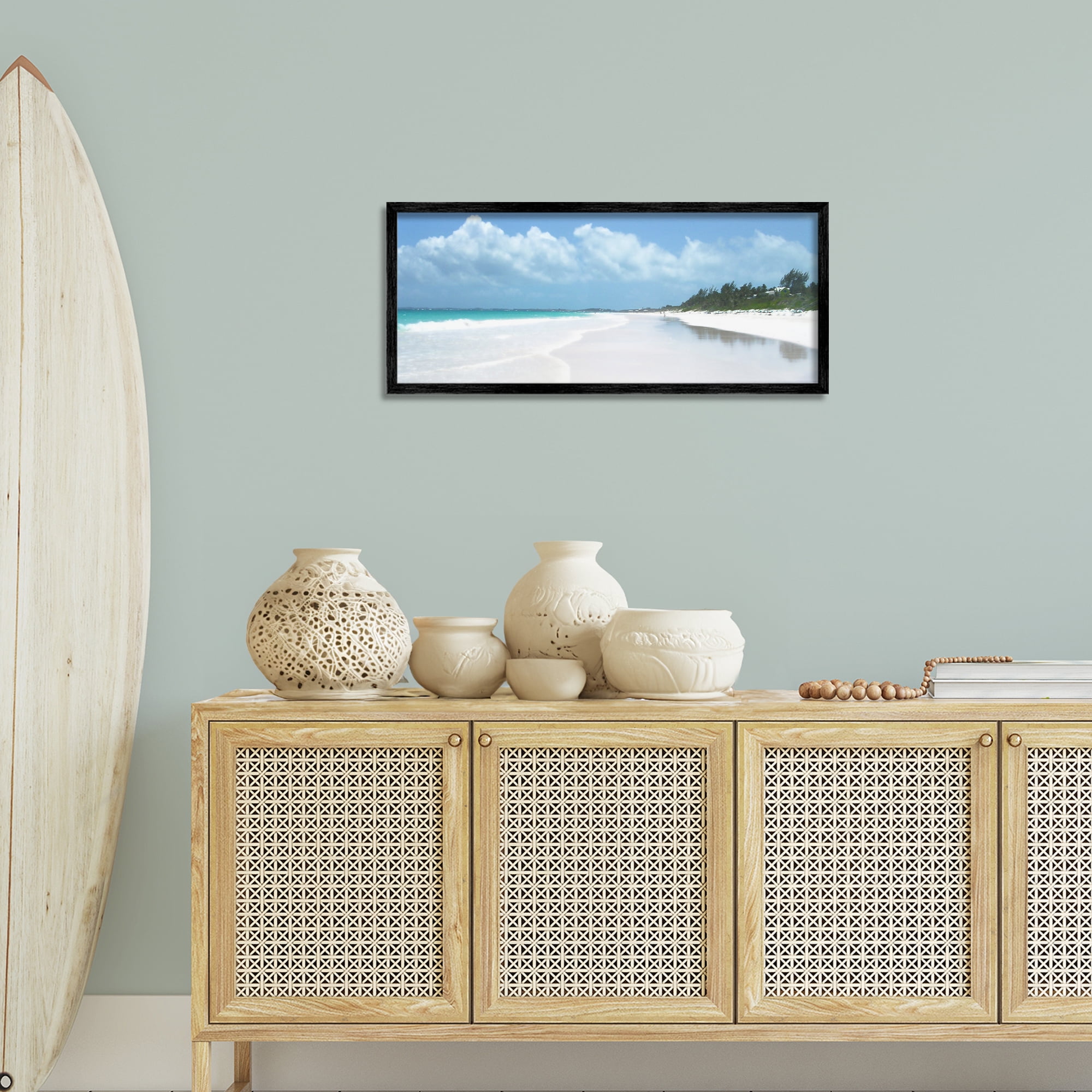 Stupell Industries Pink Sands Shore Landscape Photography Black Framed Art Print Wall Art, 30 x 13