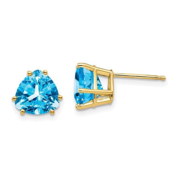 Primal Gold 14 Karat Yellow Gold 8mm Trillion Blue Topaz Earrings