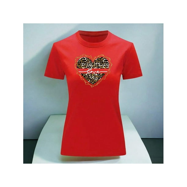 Playera Blusa Con Impresion De Corazon Love Animal Print Color Rojo Talla Chica Marca Emil SaEs
