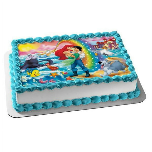 Disney the Little Mermaid Rainbow Ariel Eric Edible Cake Topper Image