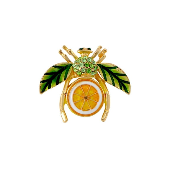 Elegant Crystal Rhinestone Fruit and Bee Brooch - Fashionable Gold Plated Fruit Insect Lapel Pins for Dresses and Accessories - LemonYellow