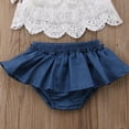 thumbnail image 2 of Franhais Baby Girls 2 Pieces Outfit, Ruffled Off-shoulder Lace Tops + Denim Tutu Skirt Shorts Set, 2 of 5