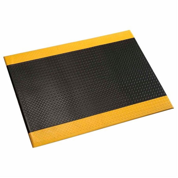 Apache Mills 252662YB Diamond Deluxe Soft Foot Mat - 0.5 in. Thick - 2 x 3 ft. - Black & Yellow Border
