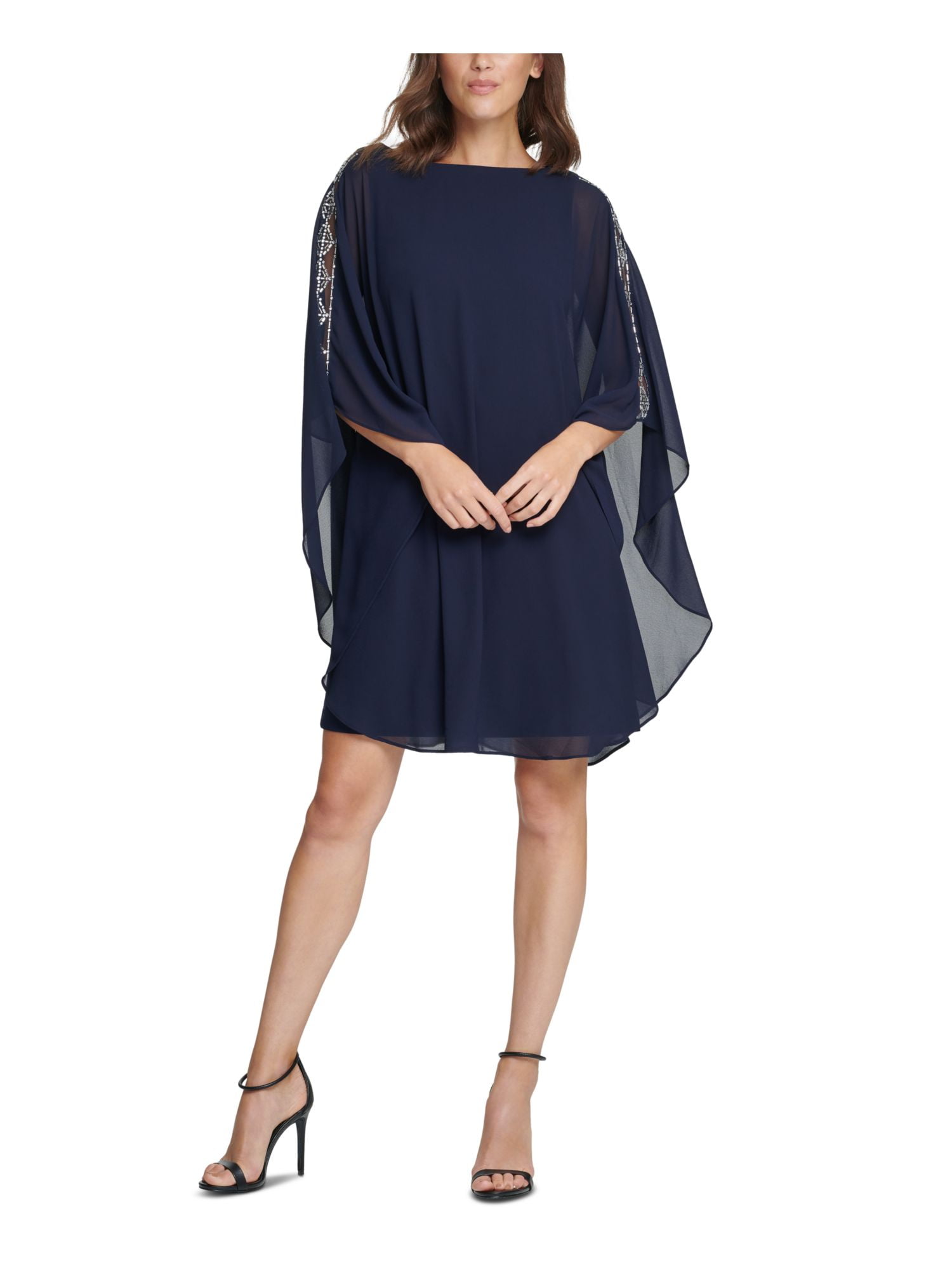 VINCE CAMUTO Womens Navy Embellished Caped Sleeveless Crew Neck Above The  Knee Evening Shift Dress 2 - Walmart.com