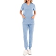 thumbnail image 1 of Conjunto médico de manga corta para mujer, casual, liso, con cuello en V, blusas y pantalones jogger, 1 of 2