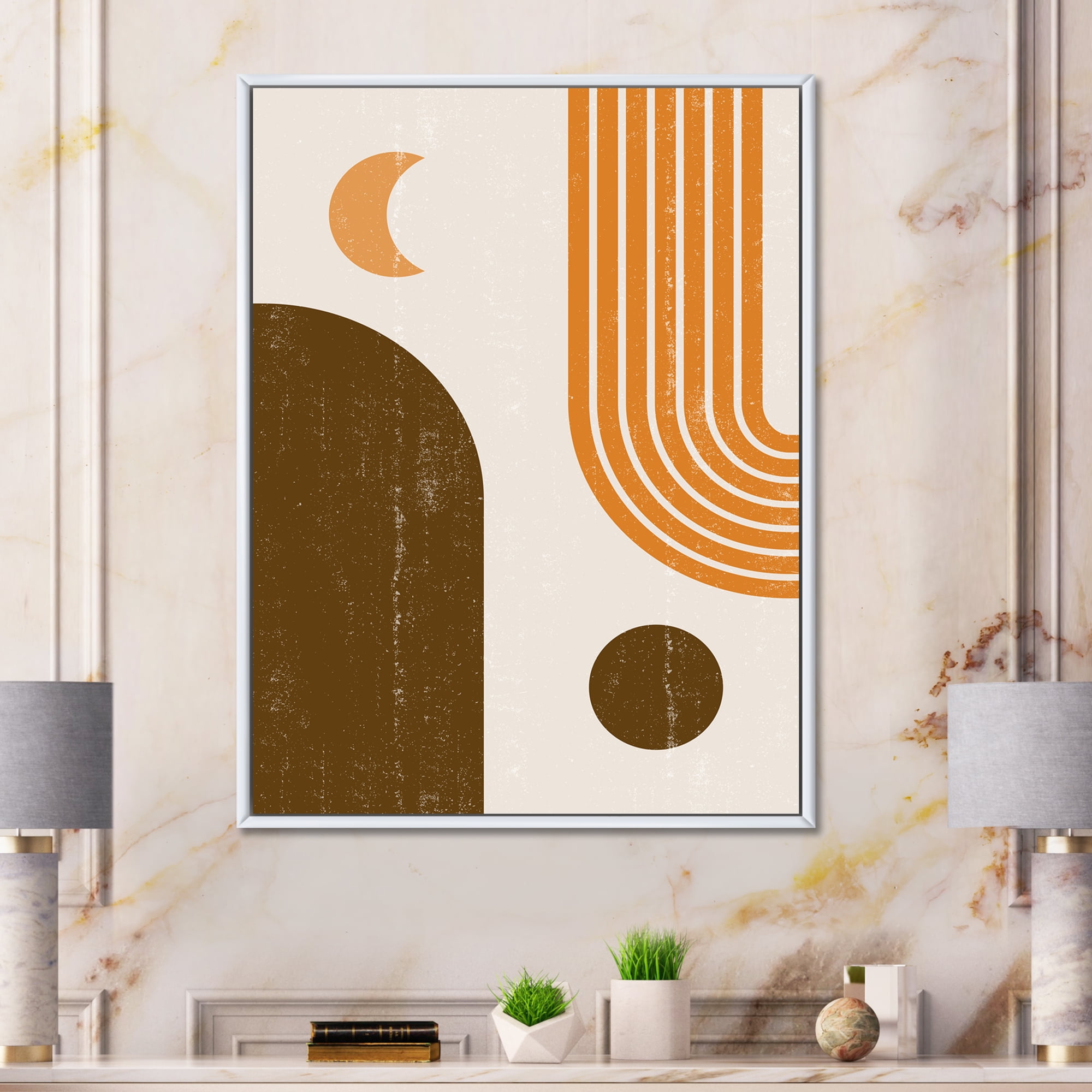 Designart 'Rainbow In Earth Tones Abstract Geometric Art' Modern Framed Canvas Wall Art Print