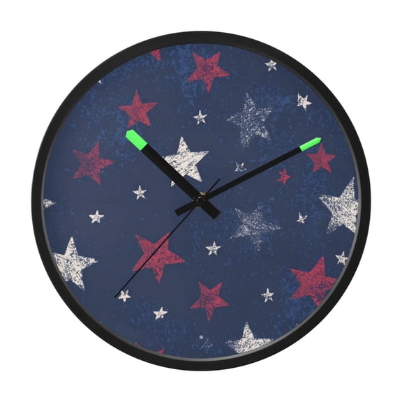 Indoor 12' Voice-Activated Luminous Decoration Wall Clock With LED Night Light Red&white Stars