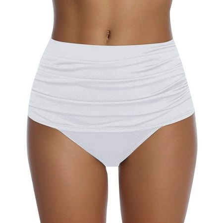 GEWSEY Women s Bikini Swim Bottom Briefs Ribbed High Cut Mid Waist Cheeky Bathing Suit Bottom (Coffee  M)