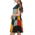 thumbnail image 2 of Uemuo Geometric Cube Pattern Art Print Womens Summer Dress Casual Swing Short Sleeve Sundresses Beach A-line Shift Dress, 2 of 6