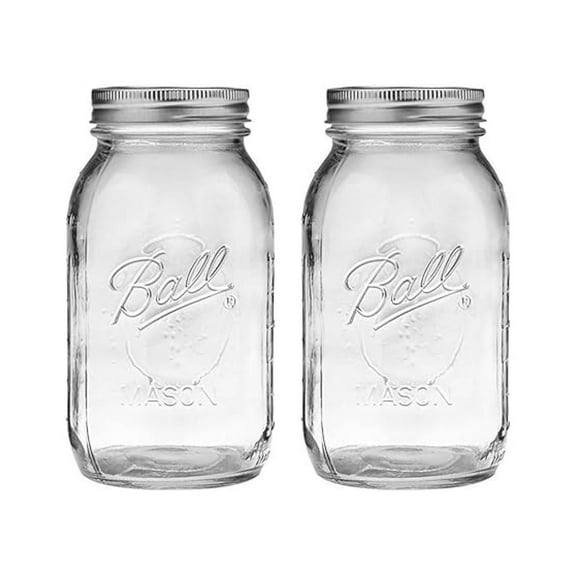 Mason Jars 32oz Regular Mouth (2 Pack) - Glass Jars with Lids and Bands for Canning, Preserving, Pickles, Sauces - BPA Free - Reusable Kitchen Storage Containers