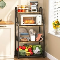 Microwave Stand with Storage 4-Tier, Bakers Racks for Kitchens, Coffee Bar Microwave Cart with Storage, Metal Bakers Rack with Storage, Coffee Cart with 5 S-Hooks