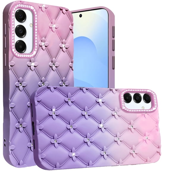 XPM for Samsung Galaxy S25 Ultra Phone Case, Fashion Flower Design Sparkle Glitter Shimmer Rhinestone Bling Floral Accents, Leather Texture TPU Cover for Galaxy S25 Ultra (Light Pink /Light Purple)