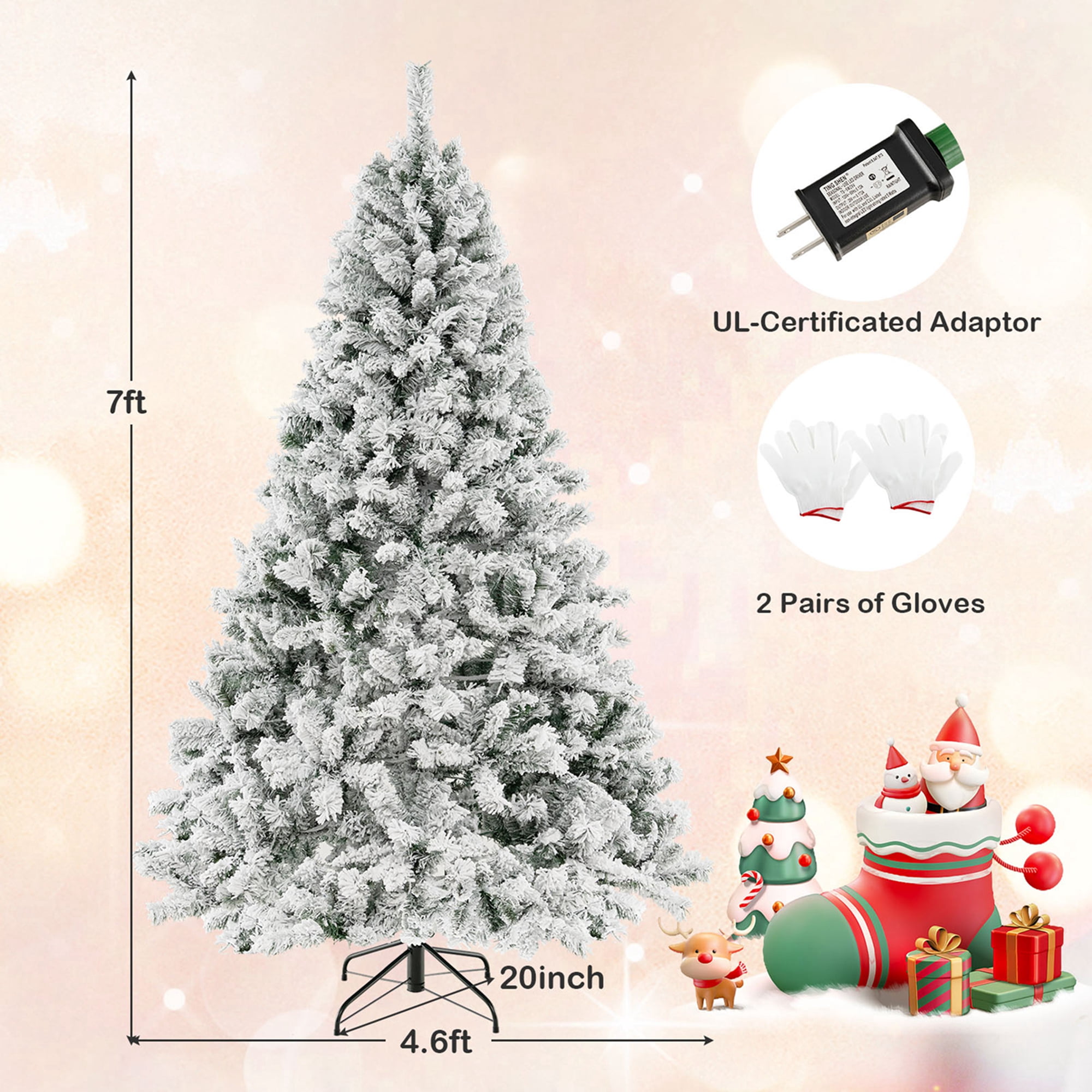 Costway 6ft Xmas Tree Pre-Lit, Quick Shape Flocked Decor with 300