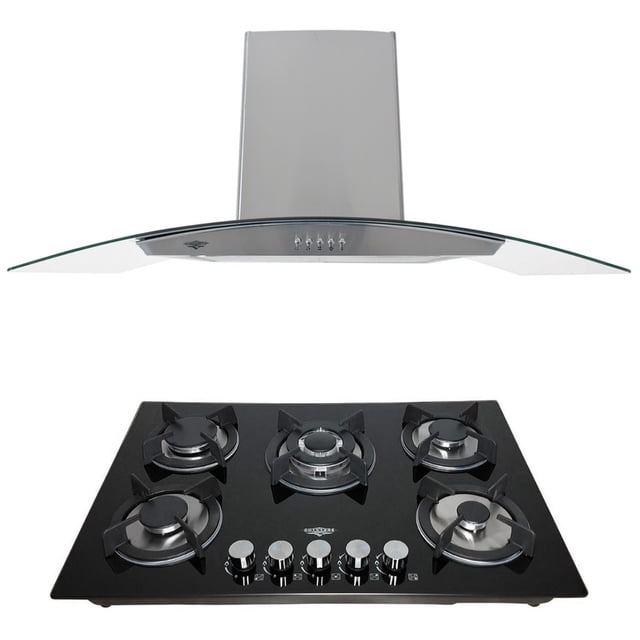 Combo campana extractora GUTSTARK Cristal 90cm con Parrilla de 5 Quemadores
