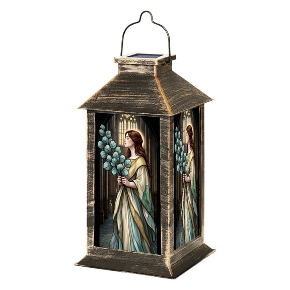 Solar Lantern Gothic Stained Glass Nouveau Saint Eucalyptus Garden Hanging Lantern Waterproof Solar Powered Lighting Outdoor Lamp for Deck Yard Camping Patio Decor