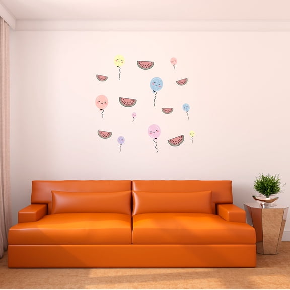 Danish Pastel Wall Decal Cute Smiling Balloons and Watermelon Slices Seamless Pattern Bedroom Wall Decal for Girls Cute Themed Room Decal - Size: 10 In x 10 In