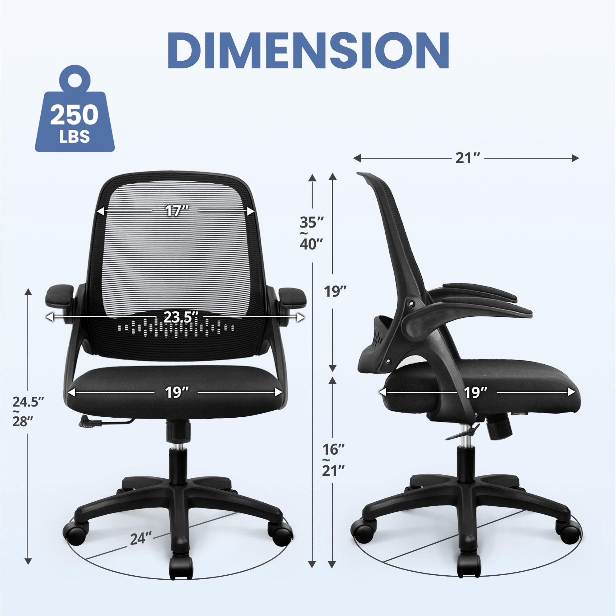 CELTOSS Ergonomic Office Chair, Flip-Up Arms, Adjustable Lumbar Support, Black