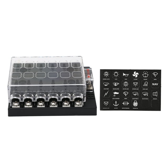 Caja de fusibles de cuchilla ATC ATO, panel de bloque impermeable con bus negativo para automóvil, RV, remolque, camión, furgoneta, 12-36 V CC, 12 vías