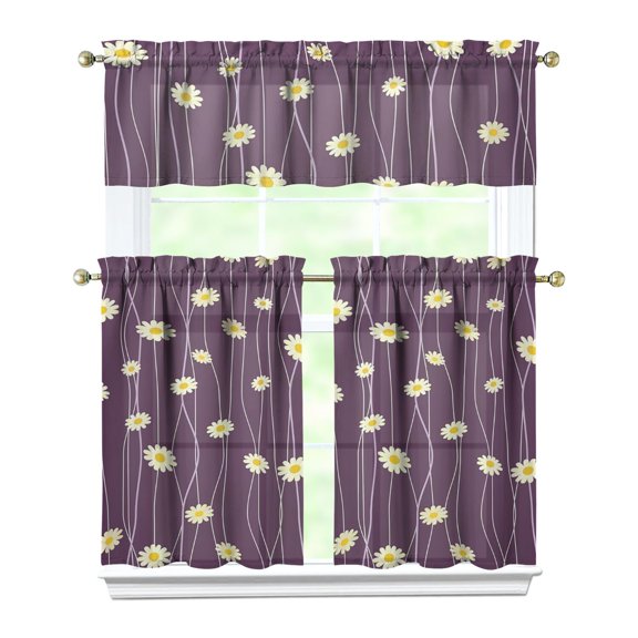 Farmhouse Wildflower Curtains 36 Inch Short - 3 Panel Vintage Country Set with Bohemian Floral Print, Rod Pocket