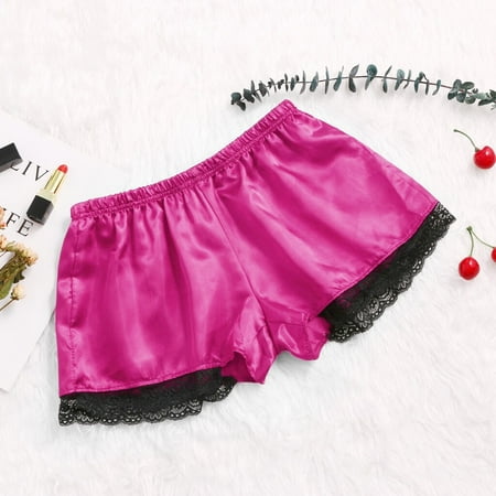 

Ykohkofe Silk Satin Sexy Flowers Floral Lace Pajamas Underwear Women Shorts S-XXXL