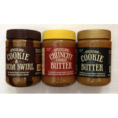 Variety Pack - : 1) Speculoos Smooth Cookie Butter; 2) Speculoos Crunchy Cookie Butter; 3) Speculoos Cookie & Cocoa Swirl (Total 3 Jars) Trader
