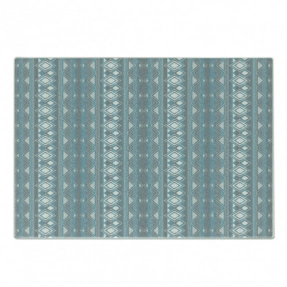 Tribal Cutting Board, Moroccan Geometric Border Image with Dots Triangles Art, Decorative Tempered Glass Cutting and Serving Board, Small Size, White Pale Blue and Grey, by Ambesonne