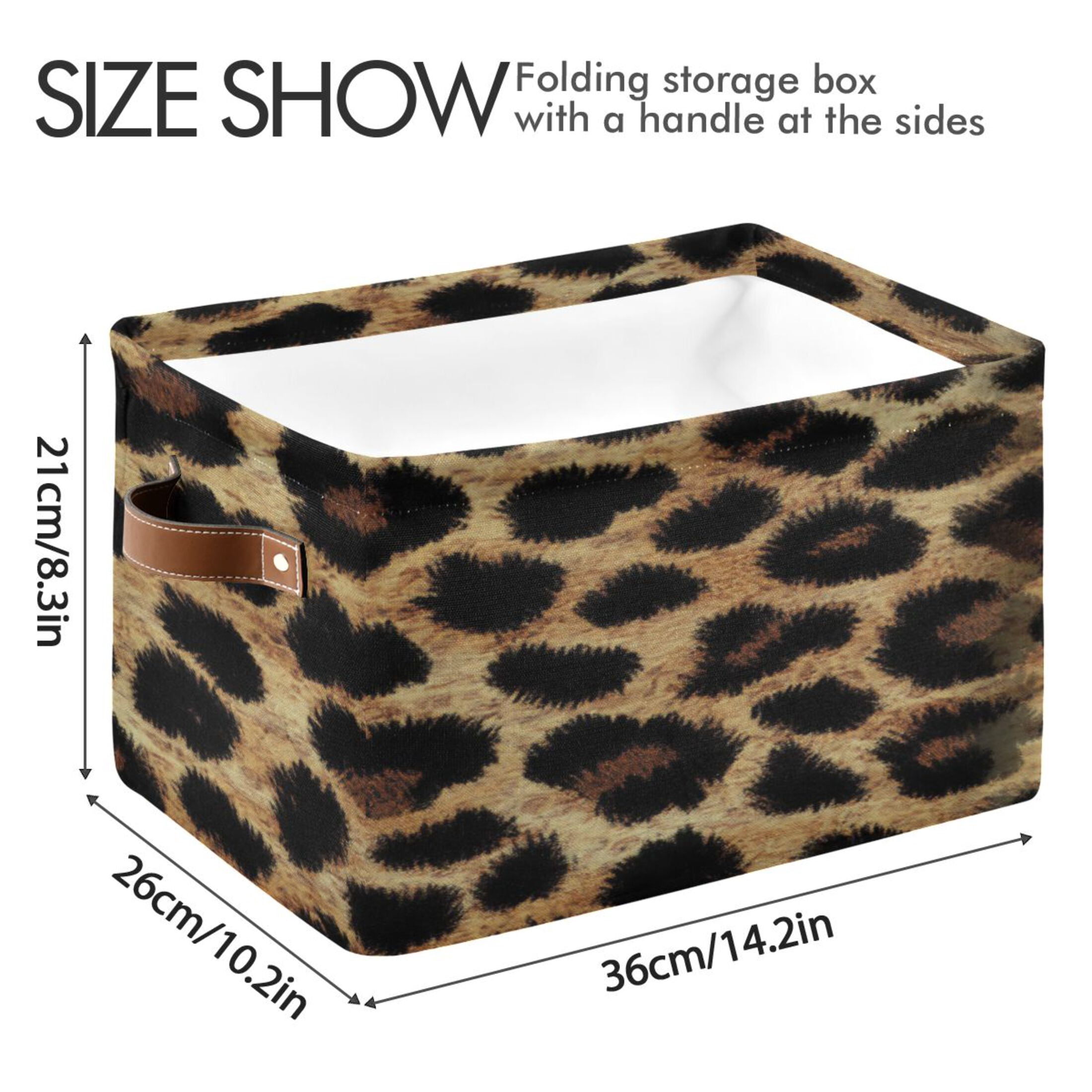 Leopard Print Fabric Texture Foldable Storage Basket,Canvas Fabric Foldable Storage Bins with Handles Open Home Storage Bins Boxes for Toy Book Shelf Closet Baskets
