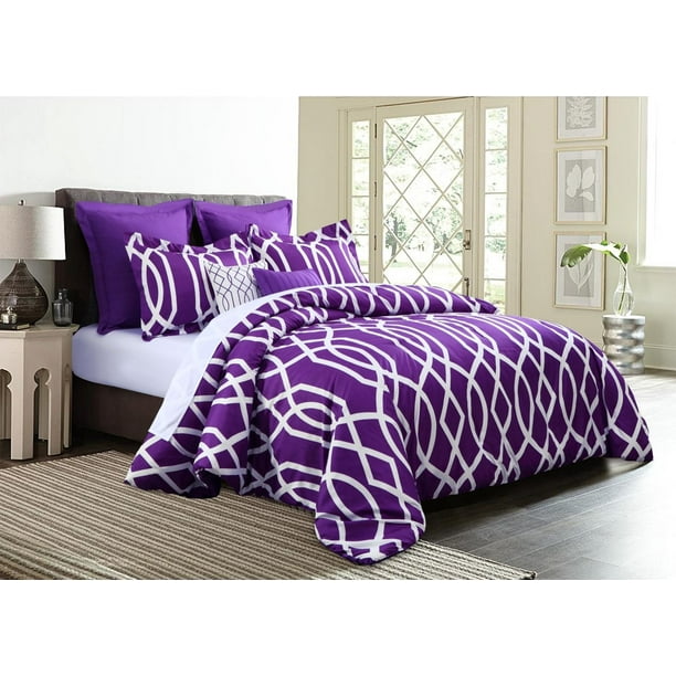 7 Piece Geometric Anbu Comforter Set Purple King Size Walmart