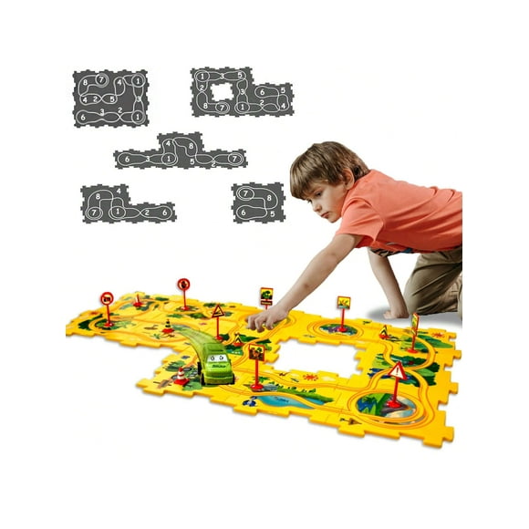 Puzzle Racer Kids Car Track Set Puzzle Racer Car Track Set With Roadmap Puzzle Track Car Play Set Toy For Kids 3-8 Years Old