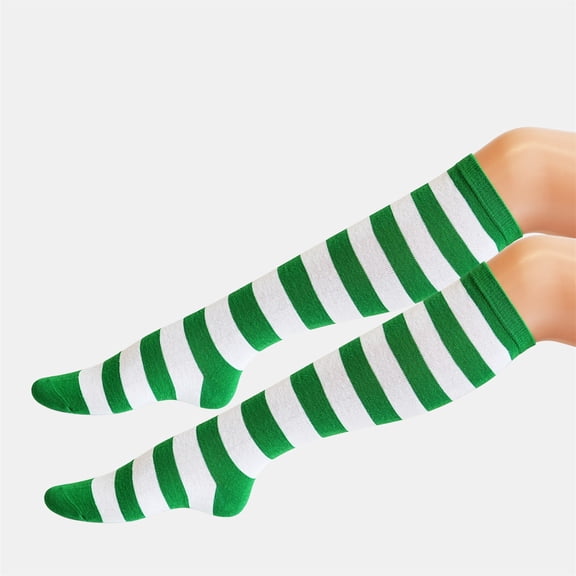 Ljudmp Women's Men's Christmas Knee High Sock Festive Xmas Costume Striped Socks Long Stocking For Unisex Christmas GiftsA1 Green&White