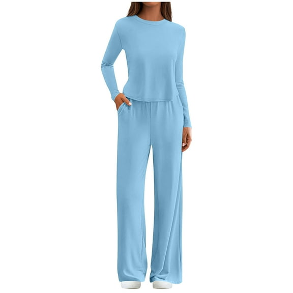 FAIWAD Sweatsuits Women 2 Piece Outfit Long Sleeve Crew Neck Tops and Pants Casual Joggers Sweat Set