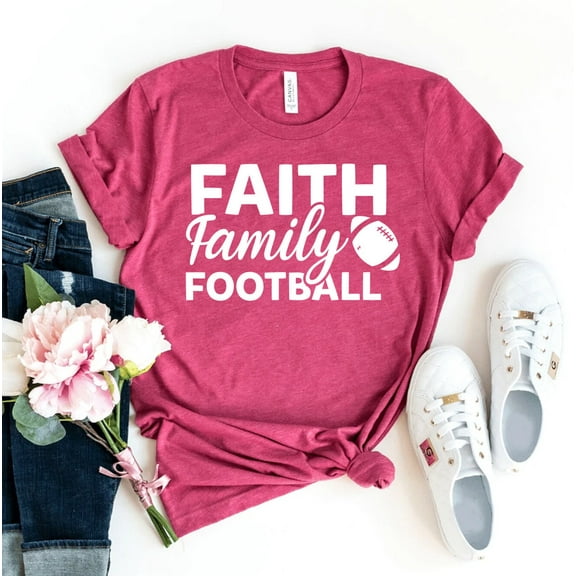 Faith Family Football T-shirt Shirt Women's Tee Sunday Top Super Bowl Gift Game Day Shirts Tops Women Mom