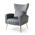 thumbnail image 6 of Newnno Living Room Chairs Velvet Accent Chair with Lumbar Pillow, High Back Armchair Mid Century Modern Vanity Chair for Bedroom with Armrest, Arm Chair with Golden Metal Legs, Gray, 6 of 7