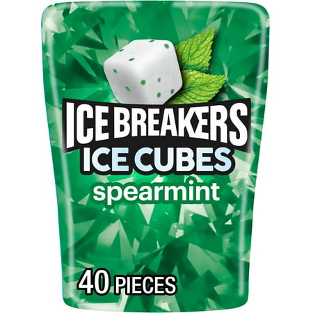 Ice Breakers Ice Cubes Spearmint Flavored Sugar Free Chewing Gum, Bottle 3.24 oz, 40 Pieces