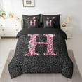 thumbnail image 2 of jejeloiu Letter H Monogrammed 7-Piece Bedding Comforter Set,Pink Cheetah Pattern King Bedding Sets For Girls Kids Reversible, 2 of 8