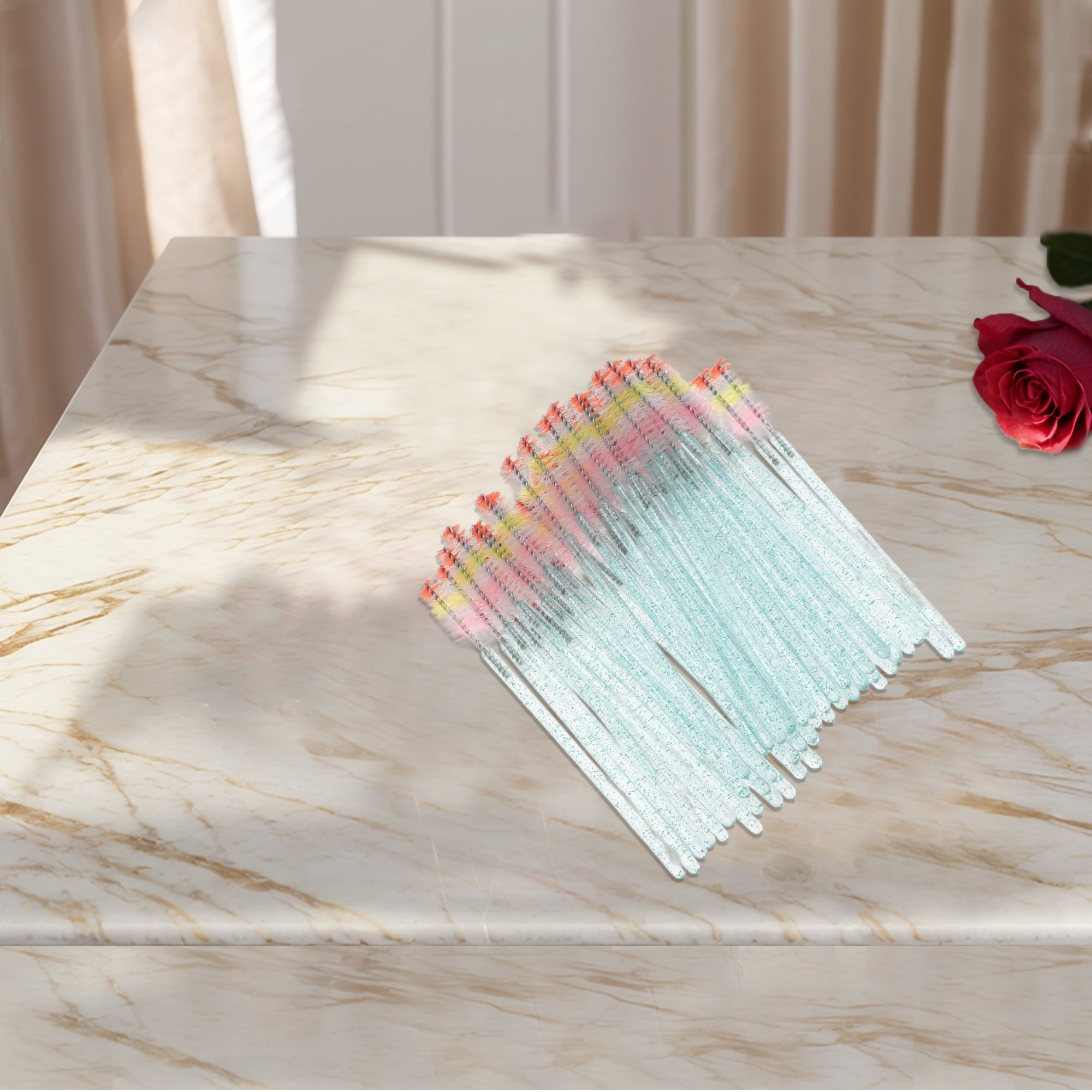 Unique Bargains 50 Pcs Disposable Colorful Eyelash Brush for Bathroom Dark Green