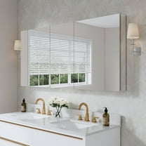 ANGELES HOME 60" x 30" Rectangle Medicine Cabinet Mirror, Surface Mount or Recessed Medicine Cabinet with Tempered Mirror, Anodized Aluminum Frame, Bathroom Mirror with Storage, Three Opening Door