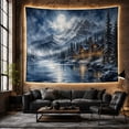 thumbnail image 6 of Moonlit Cabin Beside a Snowy Lake, Cozy Illustration for Nature Lovers, Winter Landscape Decor, Housewarming Gift, Tapestry Wall Hanging for Bedroom and Living Room, 6 of 7