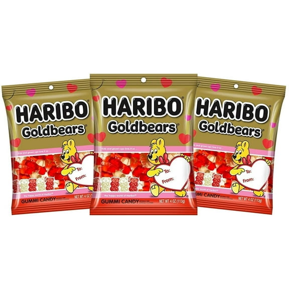 Valentines Day Gummy Bears, Classroom Exchange Candy, Pack of 3, 4 Ounces per Bag