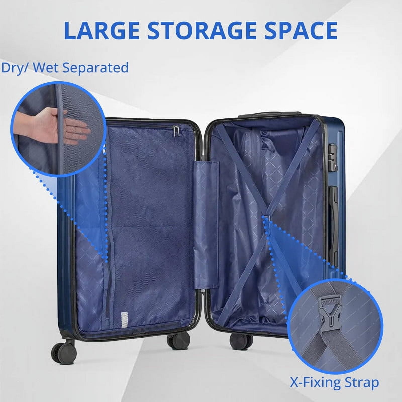 TINKLE WELL 3-Piece Hardshell Suitcase Sets, 20"+24"+28" Lightweight Expandable Carry on Luggage, TSA Lock Hard Shell Luggage with 360° Smooth Spinner Wheels, Family friendly, Blue