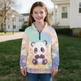 thumbnail image 5 of COEQINE Girls Quarter Zip Sweatshirt Pullover, Loose Fit Long Sleeve Fall Tops with Collar, Soft Polyester Fashion Top for Ages 5-6 Machine Washable, Panda Rainbow, 5 of 7