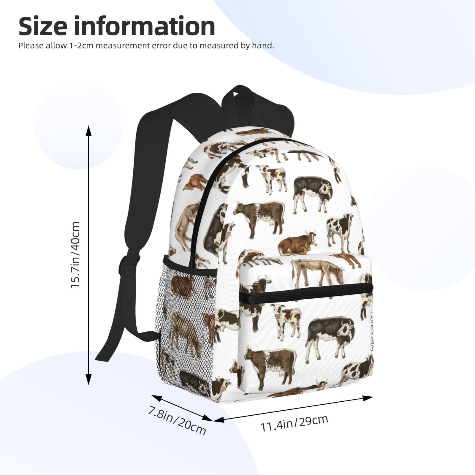 Horeoi Cow Print Casual Backpack for School Work Travel Hiking with Laptop Compartment and Side Pockets Lightweight Design