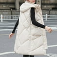 thumbnail image 3 of Gamivast Long Quilted Vest Women with Detachable Hooded Plus Size Stand Collar Sleeveless Padded Jackets Winter Trendy Zip up Coats with Pockets Warm Button Down Outerwear, 3 of 6