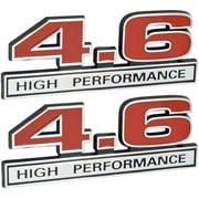 4.6 Liter High Performance Engine Emblems in Chrome & Red - 5" Long Pair