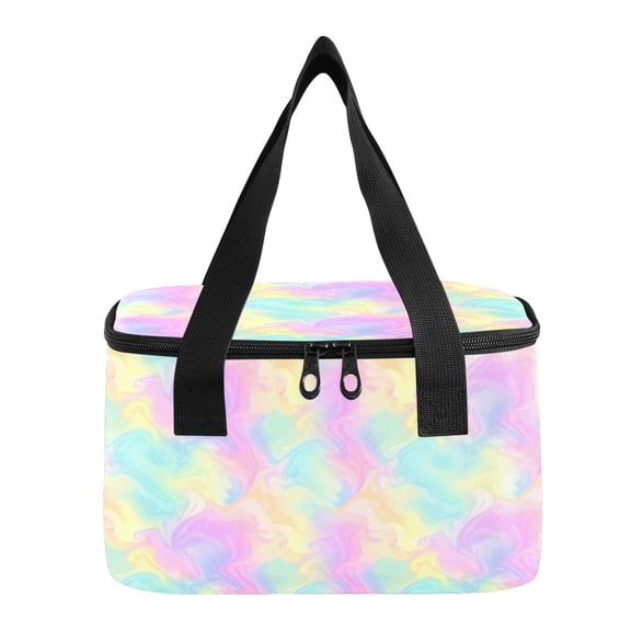 6L Insulated Lunch Bag Square Handheld Cooler Tote Trendy Pastel Abstract Swirl Reusable Thermal Bag with Polyester & Aluminum Lining for Work Picnic Travel