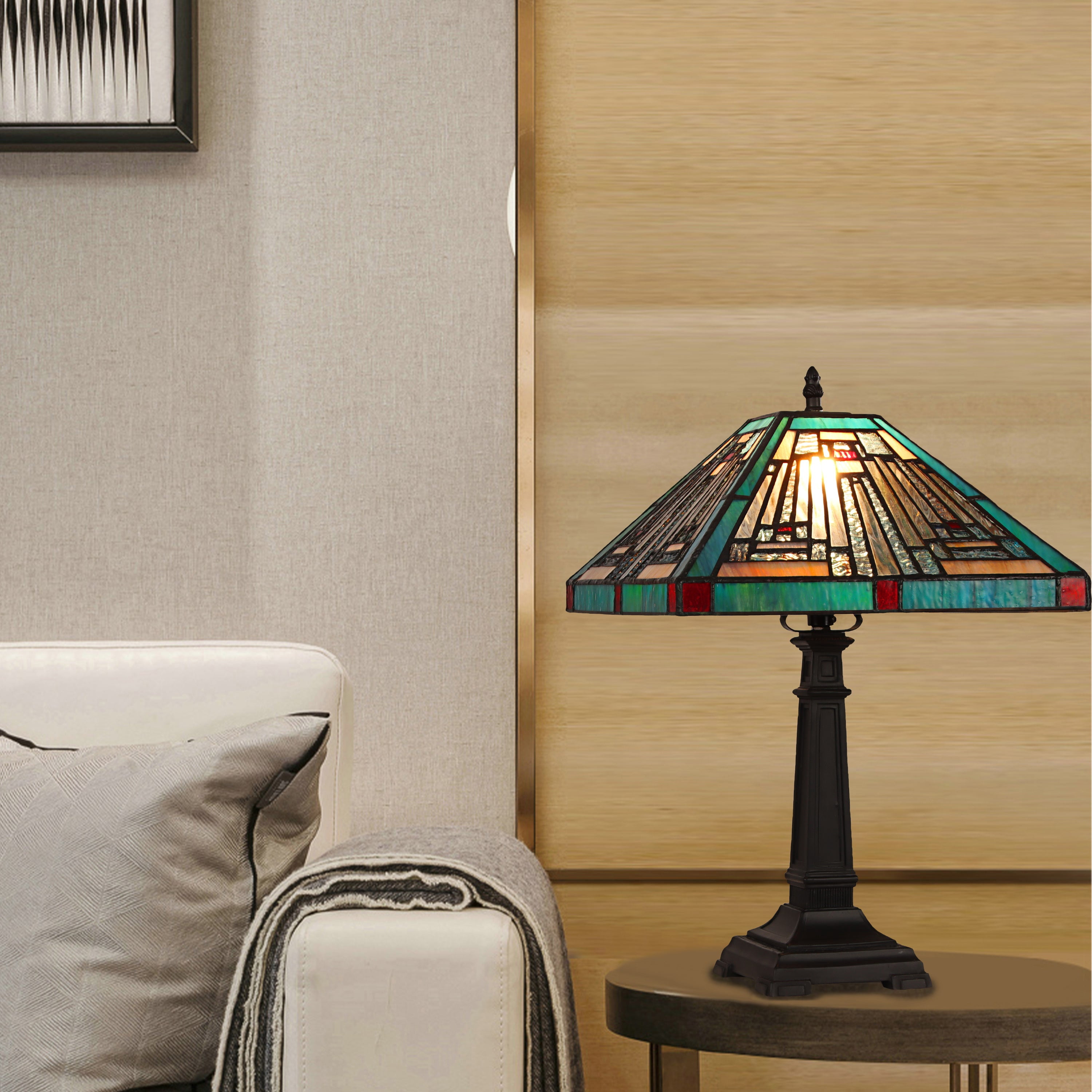 Radiance Goods Mission Tiffany-Style Blackish Bronze 1 Light Table Lamp 12" Wide