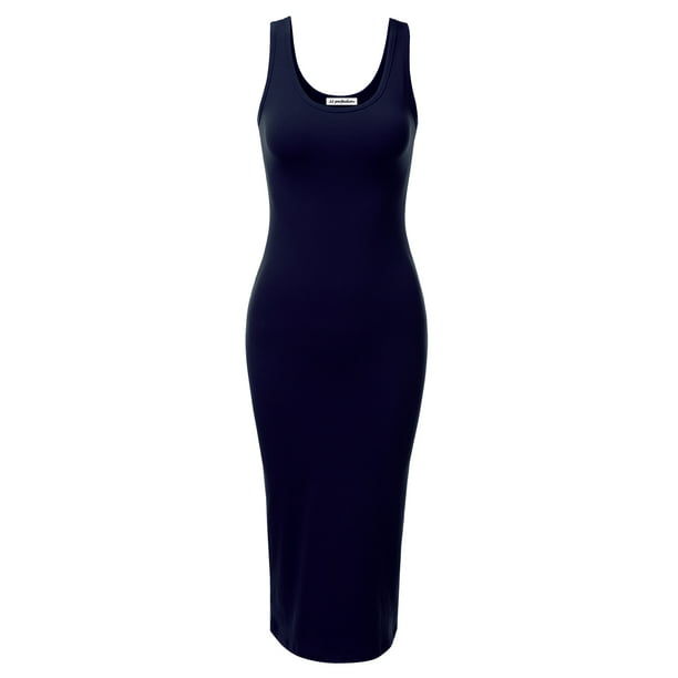 Doublju Women's Sleeveless Bodycon High Split Tank Midi Dress Shirring  Details Dress - Walmart.com